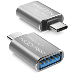 deleyCON USB C auf USB Adapter 5 Gbit/s (2 Stück) 📱🖥️ - Handy OTG Adapter Thunderbolt für iPhone 16 15, Galaxy S25/S24/S23, MacBook, iPad, Air iMac, Surface, Notebook, PC, Laptop, Tablet, Auto Silber