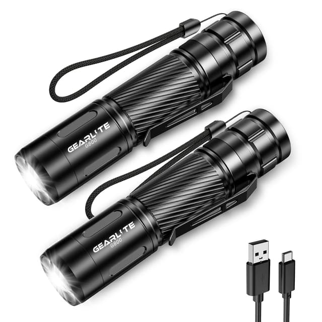 🔦 GEARLITE Led Taschenlampe Aufladbar, 2 Pack Superhelle Zoombare 2000 Lum Mini Torch