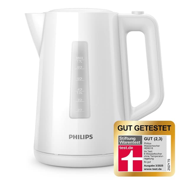🔥 Philips Wasserkocher – 1.7 L Fassungsvermögen mit Kontrollanzeige, Pirouettenbasis, weiß (HD9318/00) Weiß, Kunststoff - Angebot!
