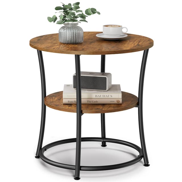 VASAGLE Beistelltisch, Couchtisch rund, Sofatisch, 2 Ablagen, Industrie-Design