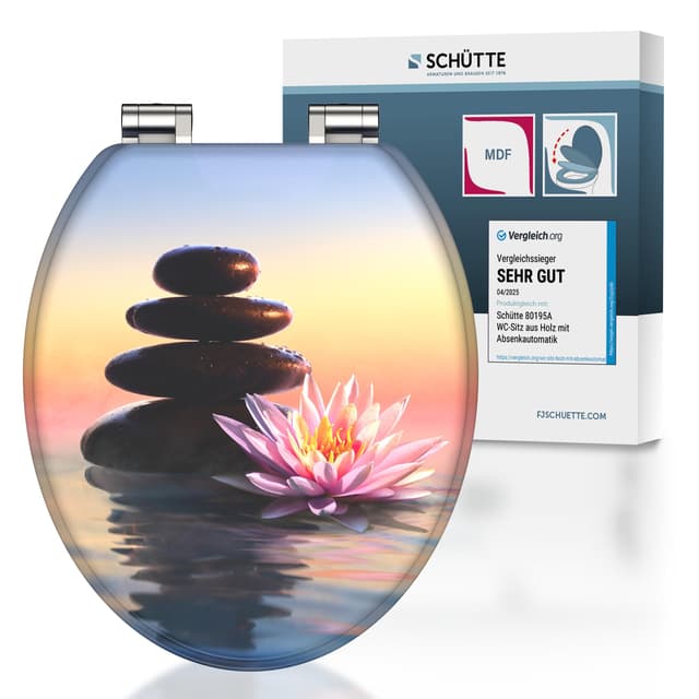 SCHÜTTE WC-Sitz SUNSET mit Absenkautomatik aus Holz | Toilettensitz mit Klodeckel | Holzkern Toilettendeckel mit Motiv (maximale Belastung der Klobrille 175 kg) | Bunt 🚽🎨