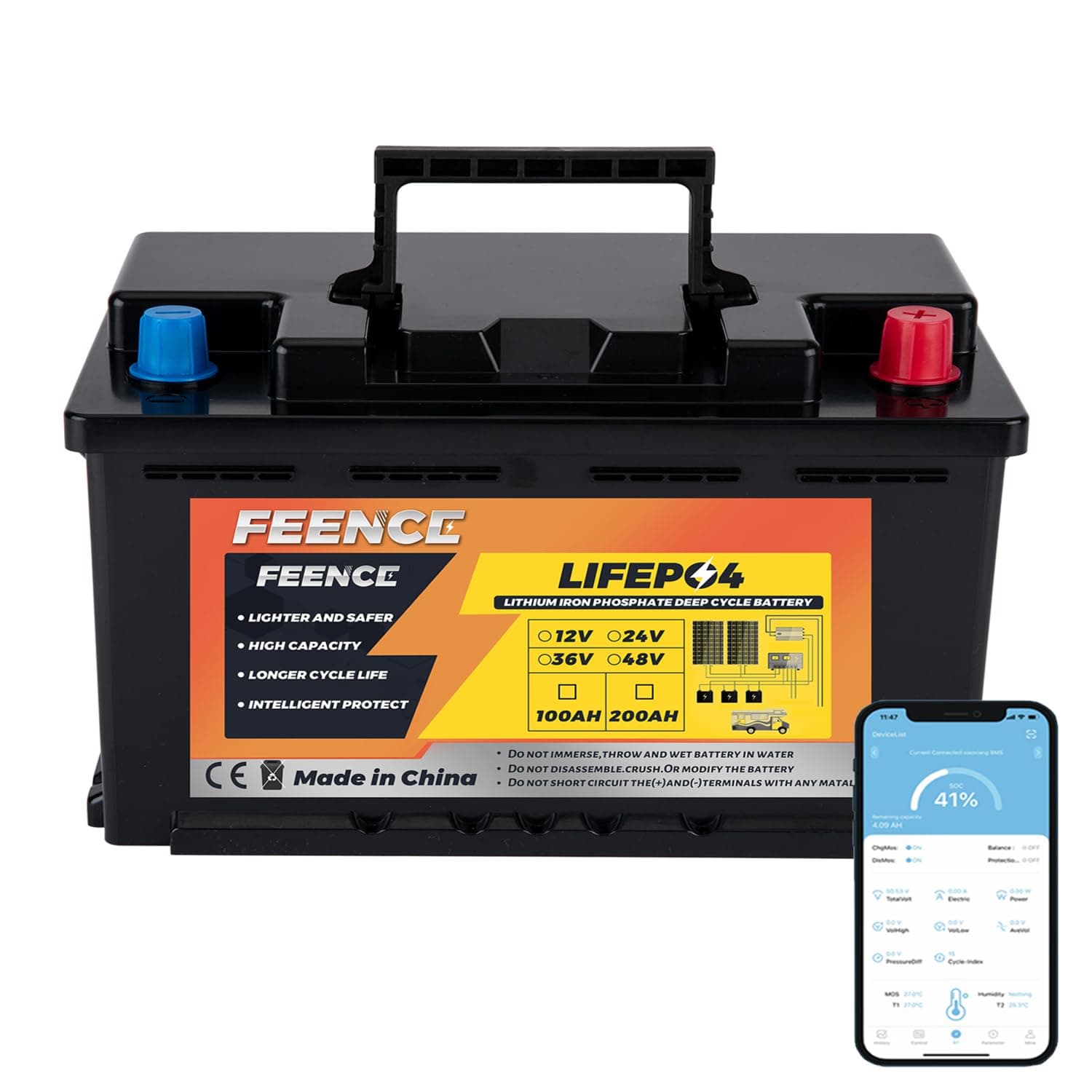 Feence LiFePO4 Bluetooth 100ah 12v Batterie mit BMS - Angebot