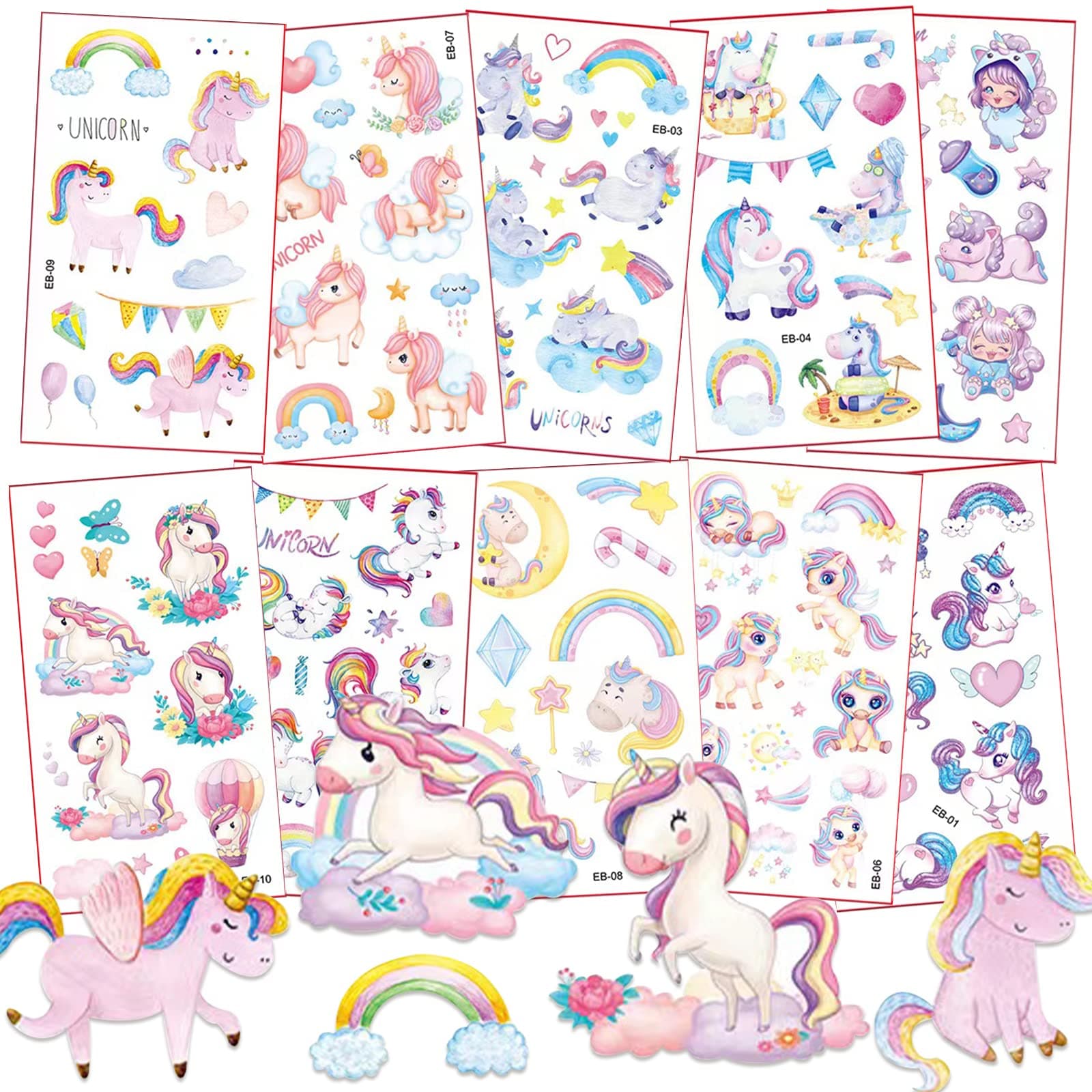 Einhorn Tattoos Mädchen - Wasserdichte Kindertattoos Aufkleber 🦄
