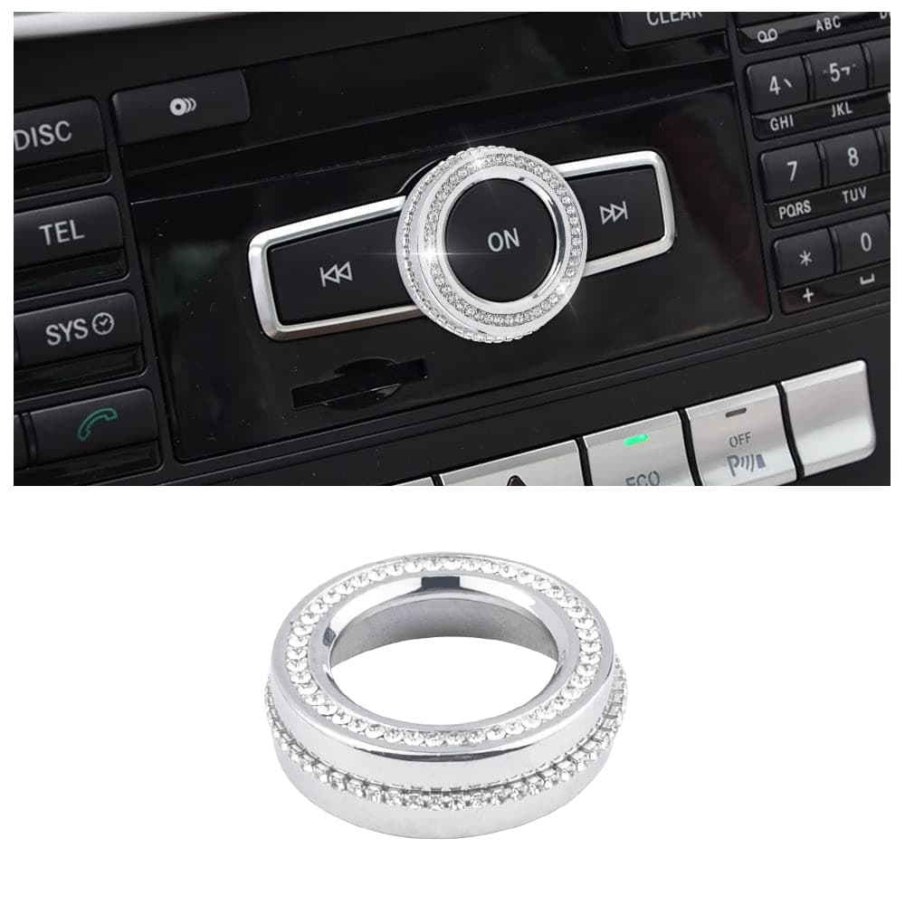 🔊 BLINGOOSE für Mercedes Zubehör Bling Audio Multimedia Knopf Aufkleber Auto Glitzer Mittelkonsole Deko Ringe