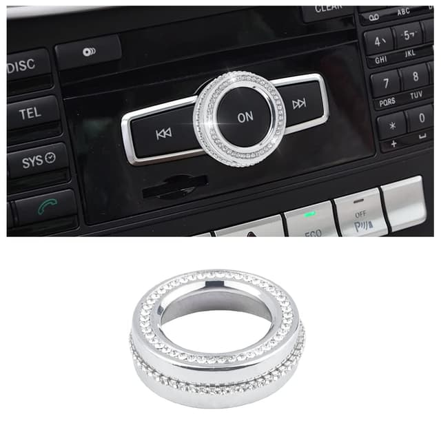 🔊 BLINGOOSE für Mercedes Zubehör Bling Audio Multimedia Knopf Aufkleber Auto Glitzer Mittelkonsole Deko Ringe