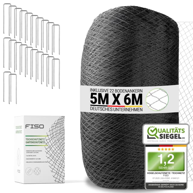 🌿🦢 FISO® Teichnetz - 5x6m I Vogelschutznetz 🏡🌳