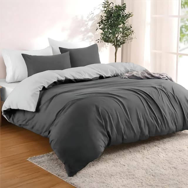 Dreamzie Bettwäsche Set 155x220 cm mit 2 Kissenbezügen Dunkelgrau/Hellgrau