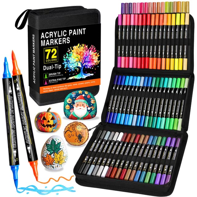 Acrylstifte Set 72 Farben + Metallic, Dual Tip Acrylic Paint Marker