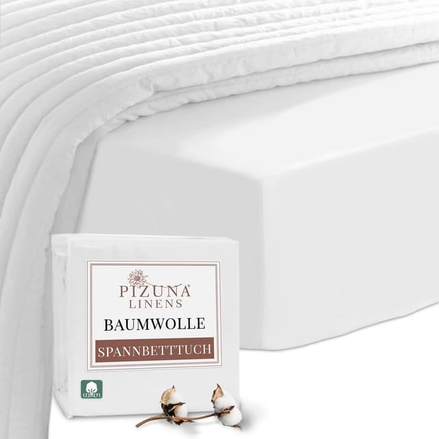 Pizuna 400 Fadenzahl Baumwolle Spannbettlaken 170x200-180x200cm Weiß 🛏️