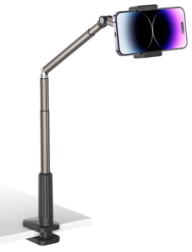 📱 JSAUX Handy Halter mit justierbarem langem Arm für Schreibtisch & Bett [Schwarz]