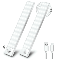 🌟 OUILA Schrankbeleuchtung LED mit Bewegungsmelder 2 Stück - Schranklicht Schrankleuchte Led Leiste Batterie USB Wiederaufladbar Unterbauleuchte Küche für Kleiderschrank, Treppe, Kofferraum, RV 5000k-weiß 23cm-2 Stück 🌟