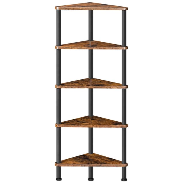 HOOBRO Eckregal mit 5 Ebenen 📚🌿 Vintagebraun + Schwarz 30 x 30 x 115 cm