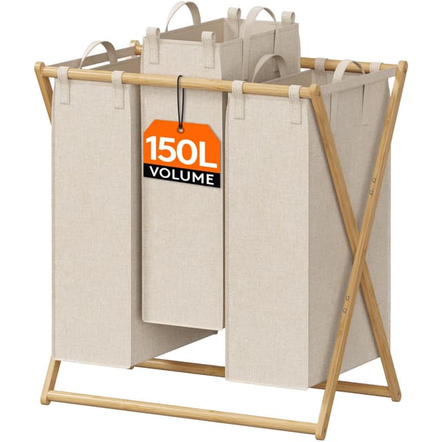 🧺 Lifewit 3 Fächer Faltbare 150L Wäschekorb Großer Bambus Rahmen 🌿