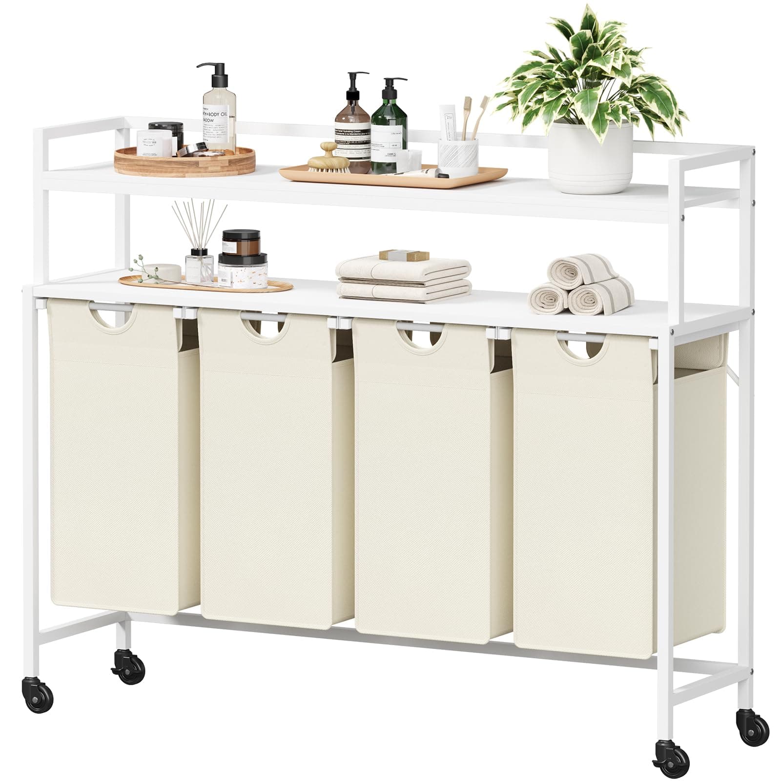 🌟 Großer Lifewit Wäschekorb 4 Fächer mit Ablage & Rollen 🧺