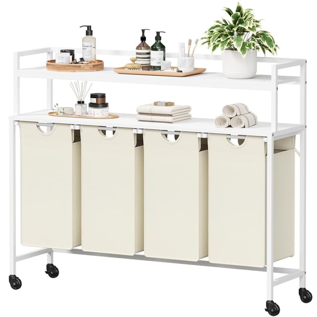 🌟 Großer Lifewit Wäschekorb 4 Fächer mit Ablage & Rollen 🧺