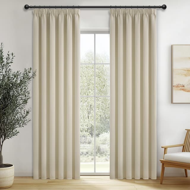 MRTREES Gardinen mit Kräuselband Vorhang Blickdicht Beige kurz verdunkelung 245X140cm (HXB) Schlaufenschals 2er Set