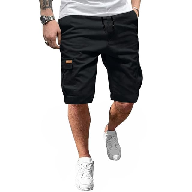 Ougelebo Kurze Herren Cargo Shorts 🩳 Schwarz | 6 praktische Taschen