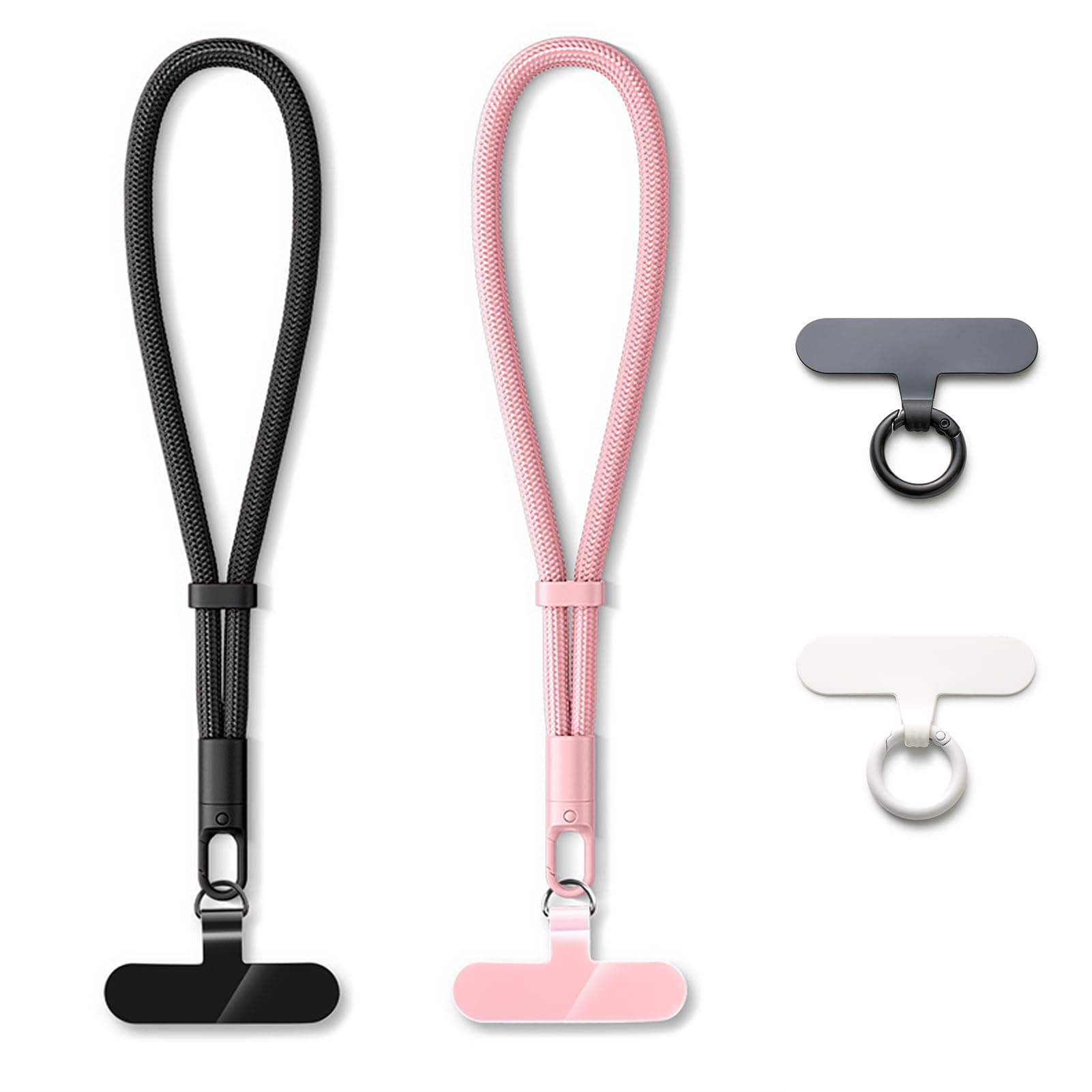 MORSUNBELA Handykette Kurz, Handyband Kurz, Universal Handykette Handgelenk, Handyanhänger Lanyards für Handys Kameras Schlüssel (Schwarz + Rosa) Schwarz + Hellrosa