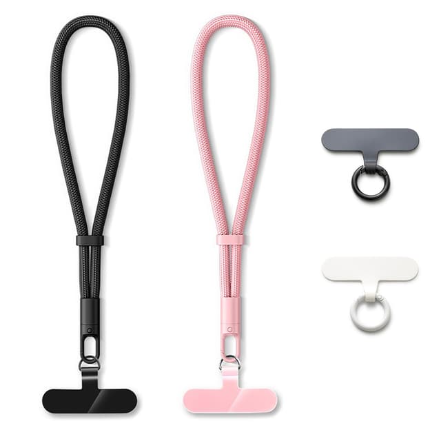 MORSUNBELA Handykette Kurz, Handyband Kurz, Universal Handykette Handgelenk, Handyanhänger Lanyards für Handys Kameras Schlüssel (Schwarz + Rosa) Schwarz + Hellrosa