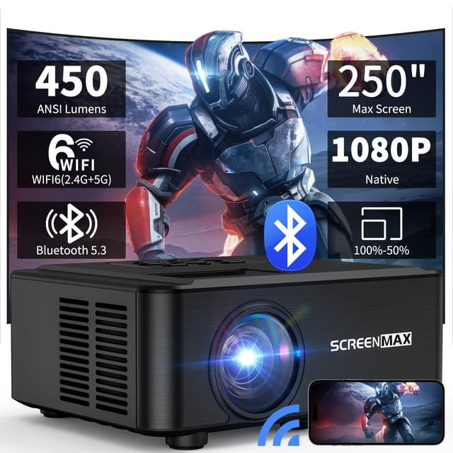 SCREENMAX Beamer Heimkino Beamer Upgraded WiFi 6 und Bluetooth 5.3