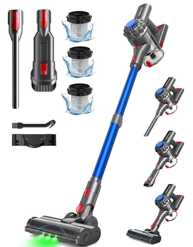 Ivormentico Akku Staubsauger Kabellos 50Mins/40KPA/450W, Akkustaubsauger mit Geen LED, Kabelloser Staubsauger mit Aufgerüstete Bodenbürste, Staubsauger Akku für Tierhaare, Blau Blau CJ-C12D-1