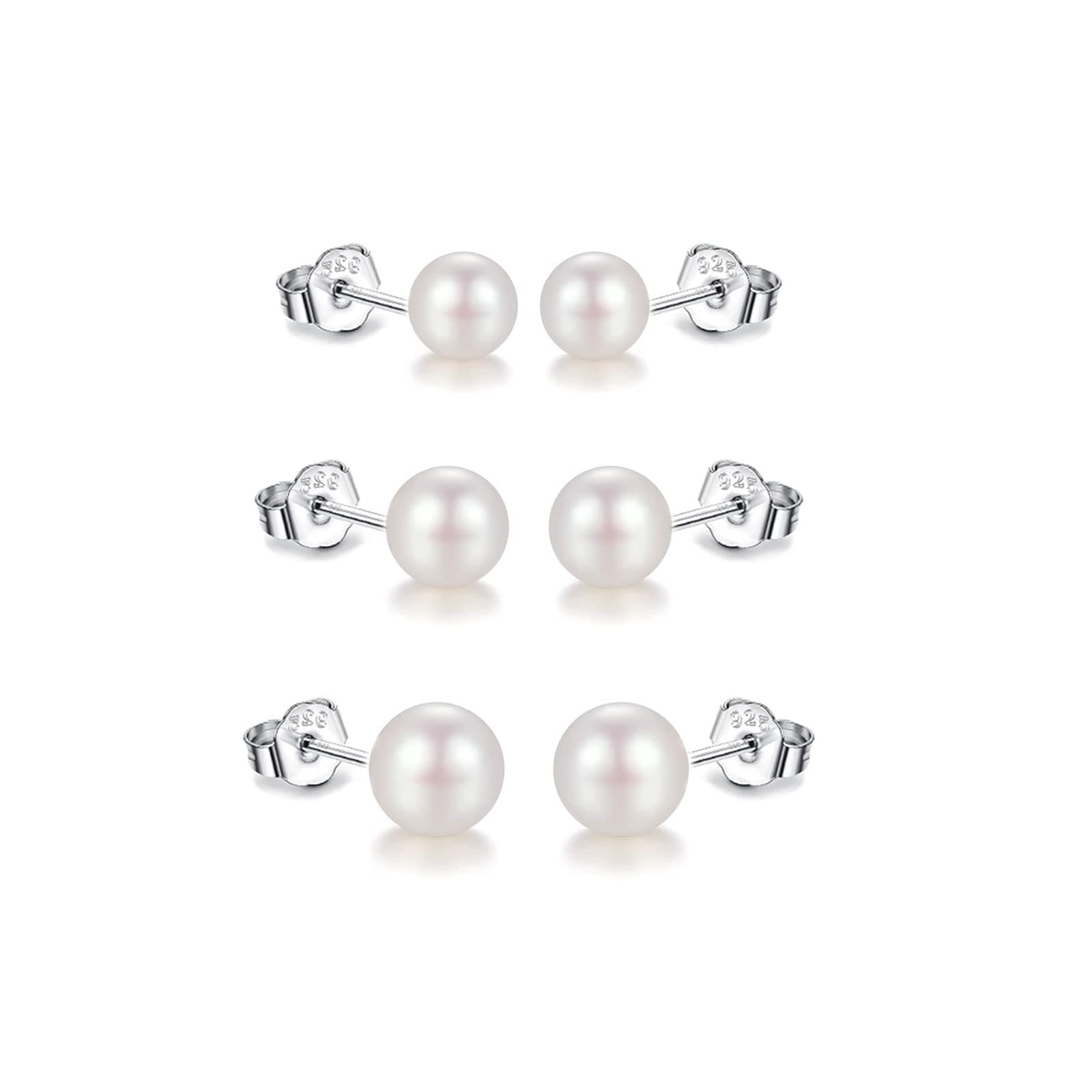 👂🏻🌟 3er Set Süßwasserperlen Ohrringe aus 925er Silber - 5mm + 6mm + 7mm