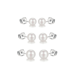 👂🏻🌟 3er Set Süßwasserperlen Ohrringe aus 925er Silber - 5mm + 6mm + 7mm