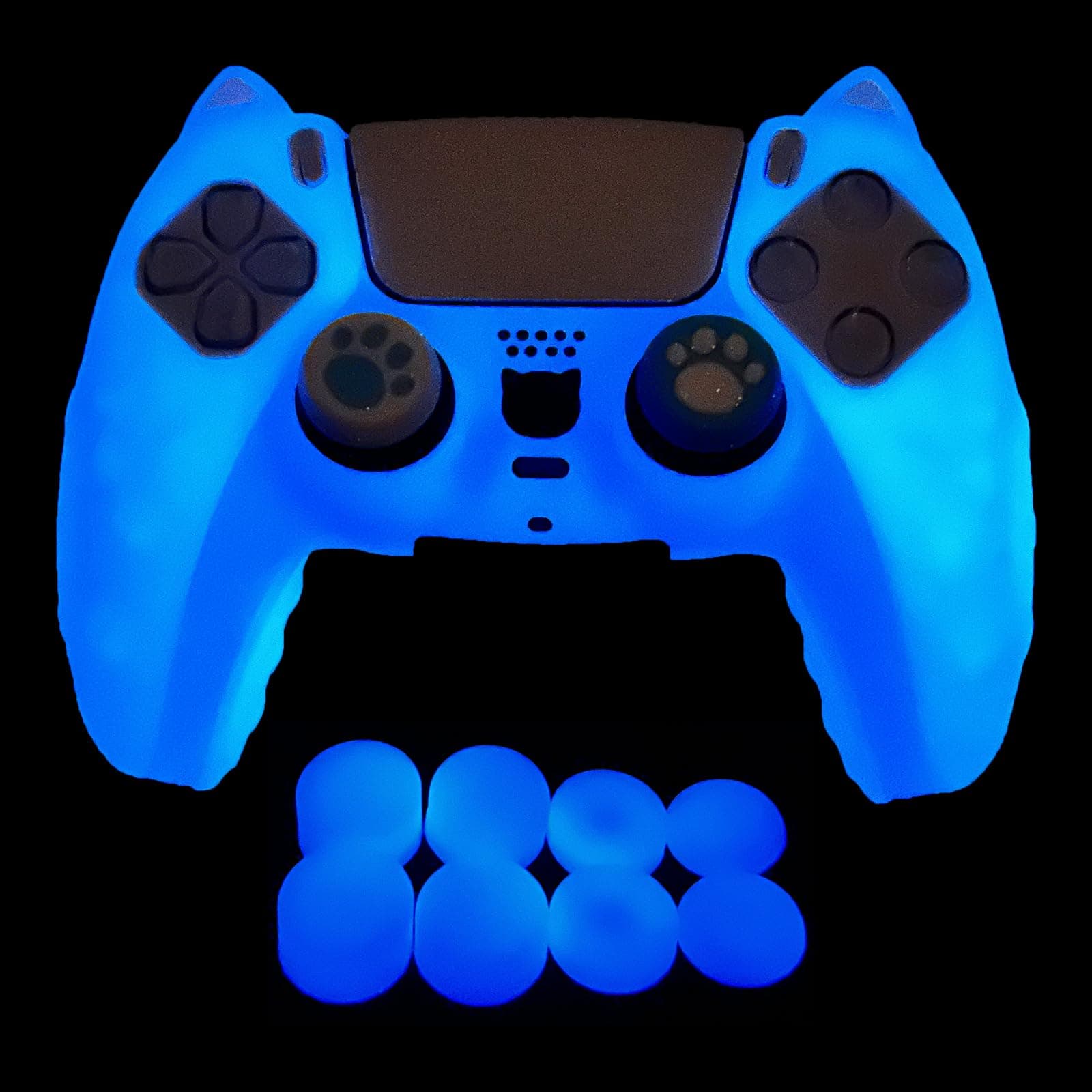 🌟🎮 HLRAO Blau Süße Katze Controller Skin Silikon Glow Schutzhülle PS5 + Daumengriffe 🐾