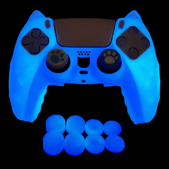 🌟🎮 HLRAO Blau Süße Katze Controller Skin Silikon Glow Schutzhülle PS5 + Daumengriffe 🐾