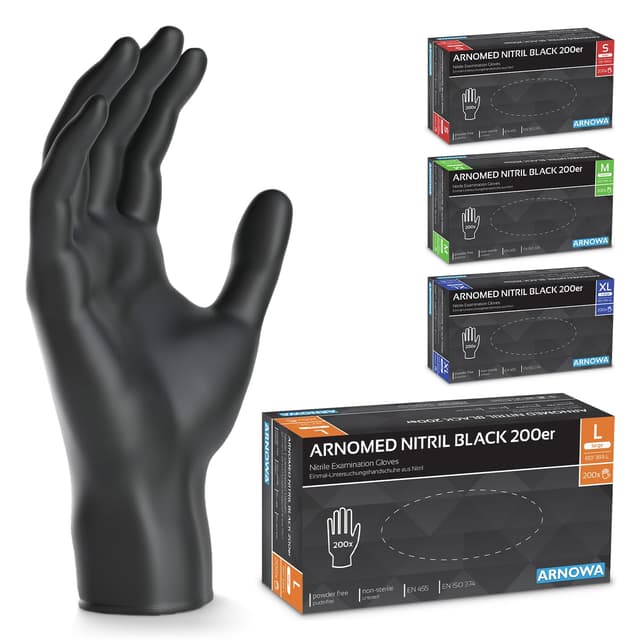 200x ARNOMED Einweghandschuhe Schwarz - Nitril Einmalhandschuhe L