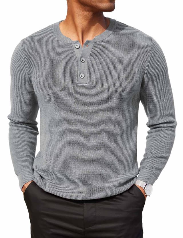 COOFANDY Herren Henley Pullover Strickpullover Winterpullover mit Knöpfe Sweater Grobstrickpullover Waffel Pulli 😍👕