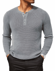 COOFANDY Herren Henley Pullover Strickpullover Winterpullover mit Knöpfe Sweater Grobstrickpullover Waffel Pulli 😍👕