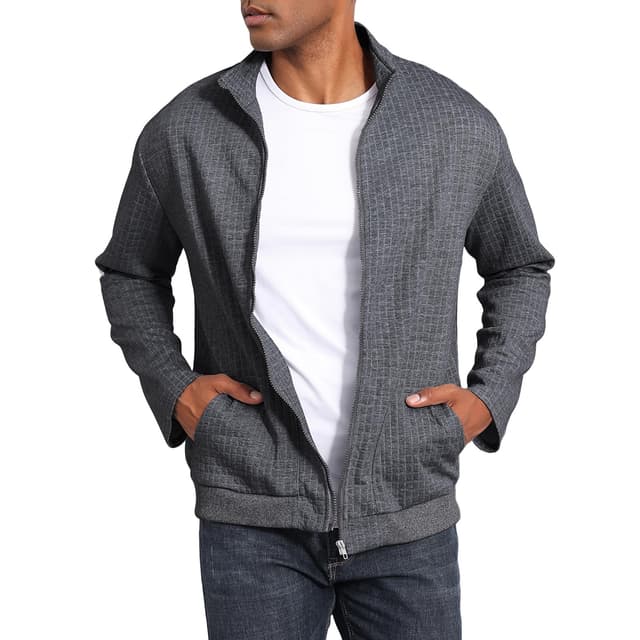 HOTIAN Jacke Herren Steppjacke Herren übergangsjacke frühlingshaft Karierten Jacquard Freizeit Leicht Jacken Stehkragen mit Tasche Dark Gray L