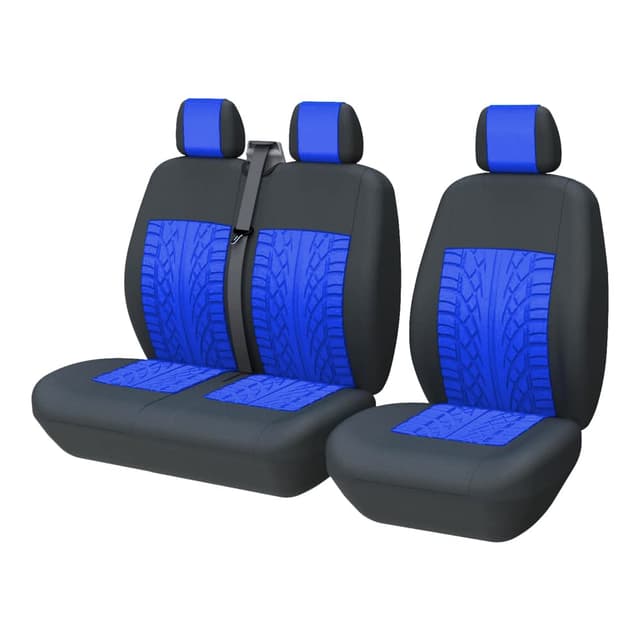 TOYOUN Universal Sitzbezüge Auto für Transporter LKW Vordersitze 🚗💺 3D-Reifen-Spur-Muster 1+2 Sitzbezug Schonbezüge, Blau Blau 1 + 2 (verbunden)