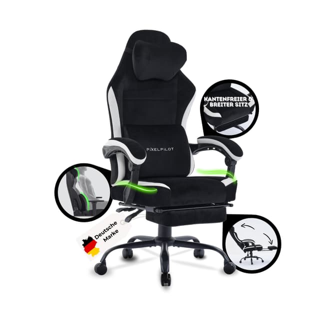 PixelPilot® Ergonomischer Gaming Stuhl [Atmungsaktiver Stoff] - Bürostuhl 150 kg Belastbarkeit (Nebula, Schwarz)