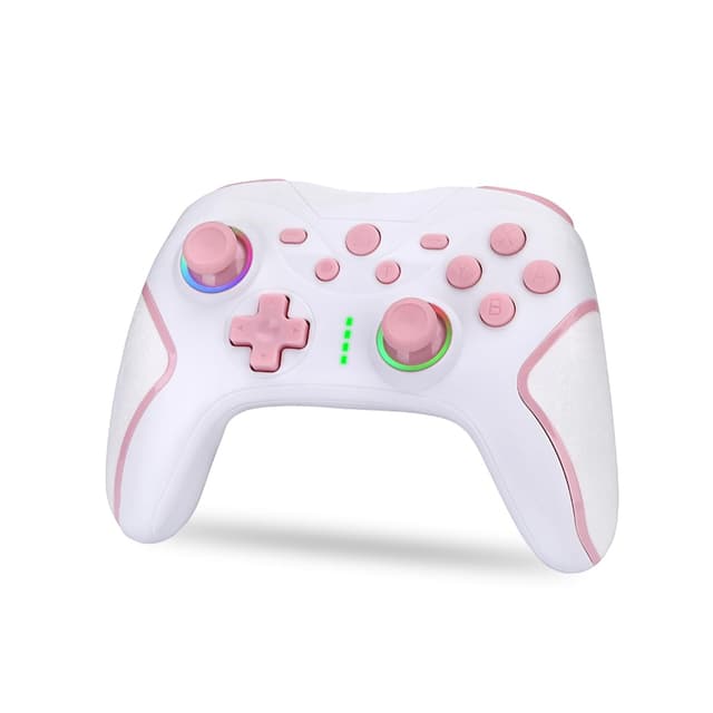 NK Wireless Switch Controller 🎮 Kompatibel mit Switch/OLED/Lite/Pro 🕹️ Mit Wake-Funktion, Makro-Einstellungen, Bluetooth 📡 6-Achsen-Sensor, Turbo, Dual Shock Vibration, LED-Anzeigen, Schwarz (Rosa/Weiß) Weiß/Rosa