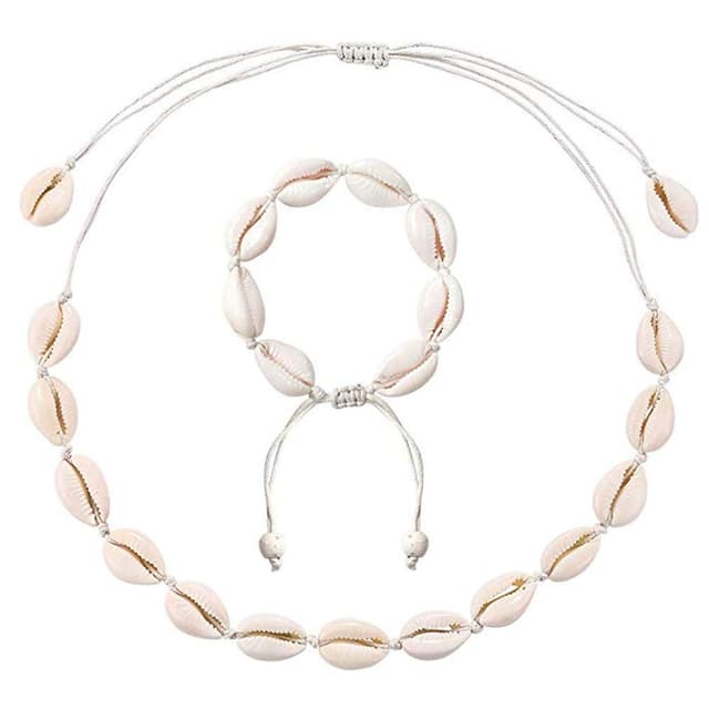 GLITZFAS Damen Natural Shell Choker Halsketten Armband Schmuck Set Boho Muschelkette 🐚