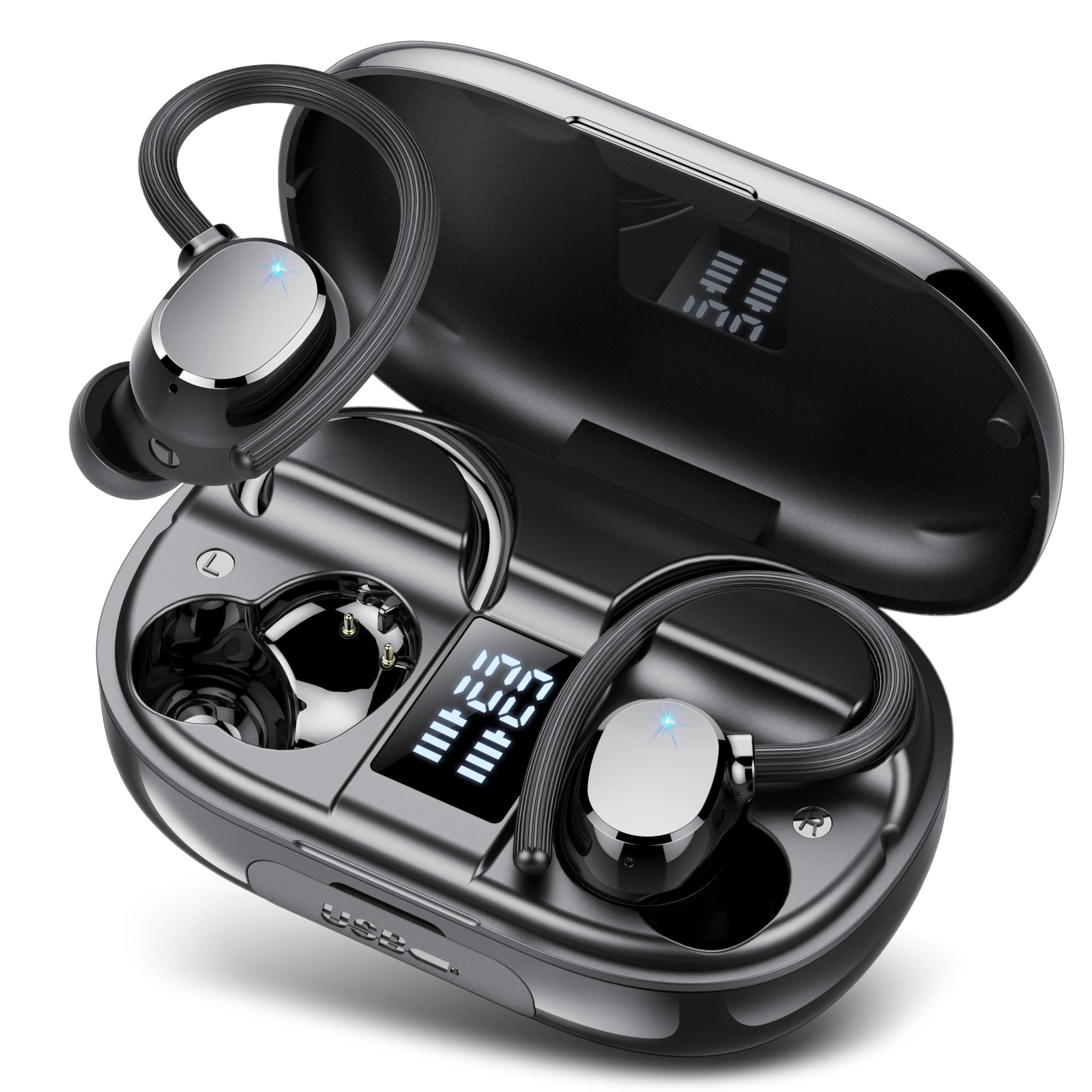 Bluetooth Kopfhörer Sport, 2025 Neue In Ear Kopfhörer Kabellos Bluetooth 5.3 mit 4 ENC Noise Cancelling Mikrofon, IP7 wasserdichte Earbuds, 128 Std Spielzeit, Dual LED Anzeige Ohrhörer für iOS Android schwarz