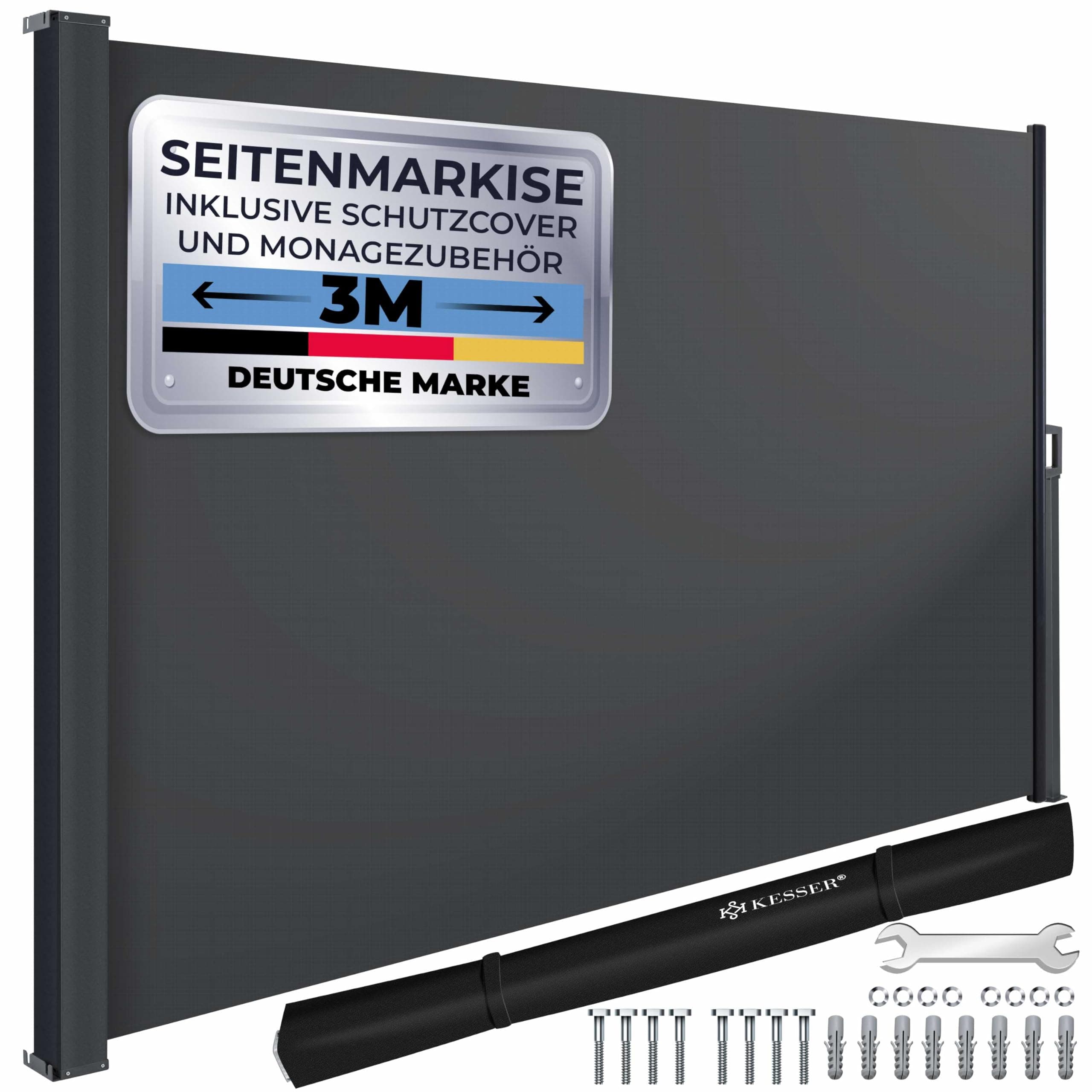 🌞 KESSER® Seitenmarkise ausziehbar 160 x 300 cm - Dunkelgrau - Sonnenschutz & Sichtschutz 🏡