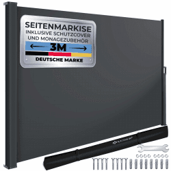🌞 KESSER® Seitenmarkise ausziehbar 160 x 300 cm - Dunkelgrau - Sonnenschutz & Sichtschutz 🏡