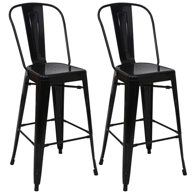 🌟 2er-Set Barhocker HWC-A73, Barstuhl Tresenhocker mit Lehne, Metall Industriedesign - schwarz 🌟