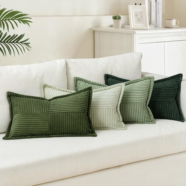 MIULEE 4er Set Kordsamt Kissenbezüge 🛋️🌿 40x60 cm, 4 Stück Green Series