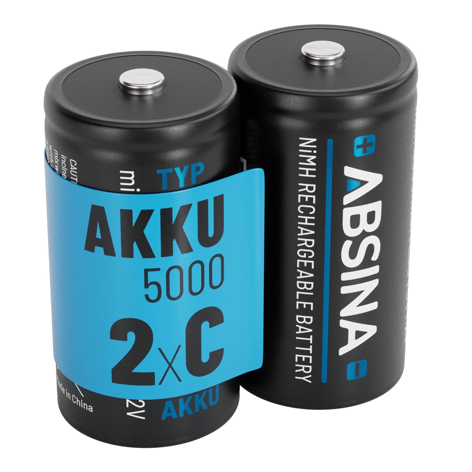 🔋 ABSINA 2X Batterien C Baby LR 14 wiederaufladbar 5000 - Akku NiMH 4500mAh