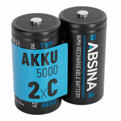 🔋 ABSINA 2X Batterien C Baby LR 14 wiederaufladbar 5000 - Akku NiMH 4500mAh