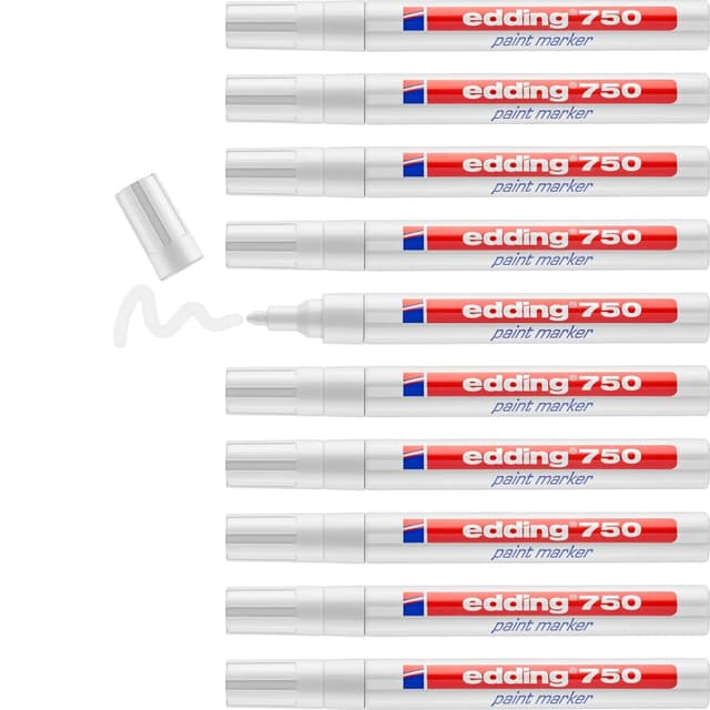 🖊️ edding Lackmarker - weiß - 10 Stifte - Rundspitze 2-4 mm - Lackstift zur Markierung und Beschriftung