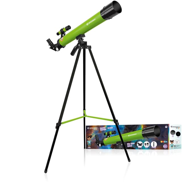 🔭🌌 Bresser Junior Linsenteleskop 50/600 AZ mit Stativ zum Beobachten von Mond, Planeten und Tageslichtbeobachtungen inklusive Zubehör, grün