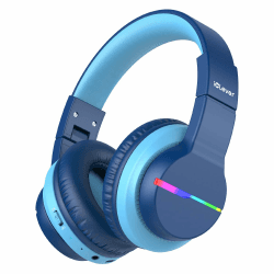 iClever Bluetooth Kinder Kopfhörer mit Farbigen LED-Leuchten - BTH12 Blau