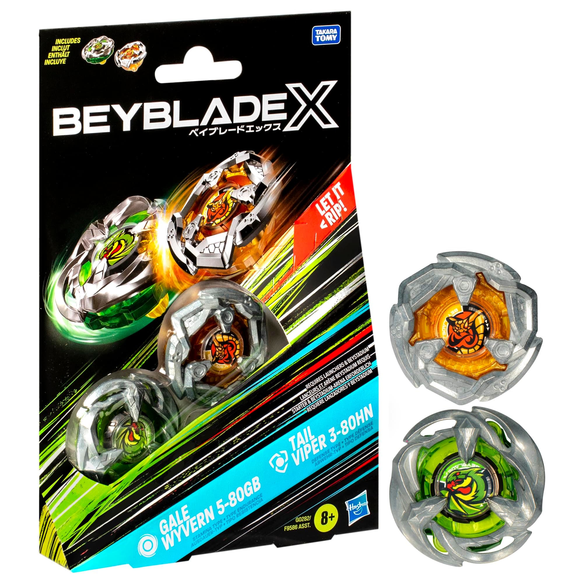 Hasbro Beyblade X Gale Wyvern 5-80GB und Tail Viper 3-80HN Kreisel Dual Pack