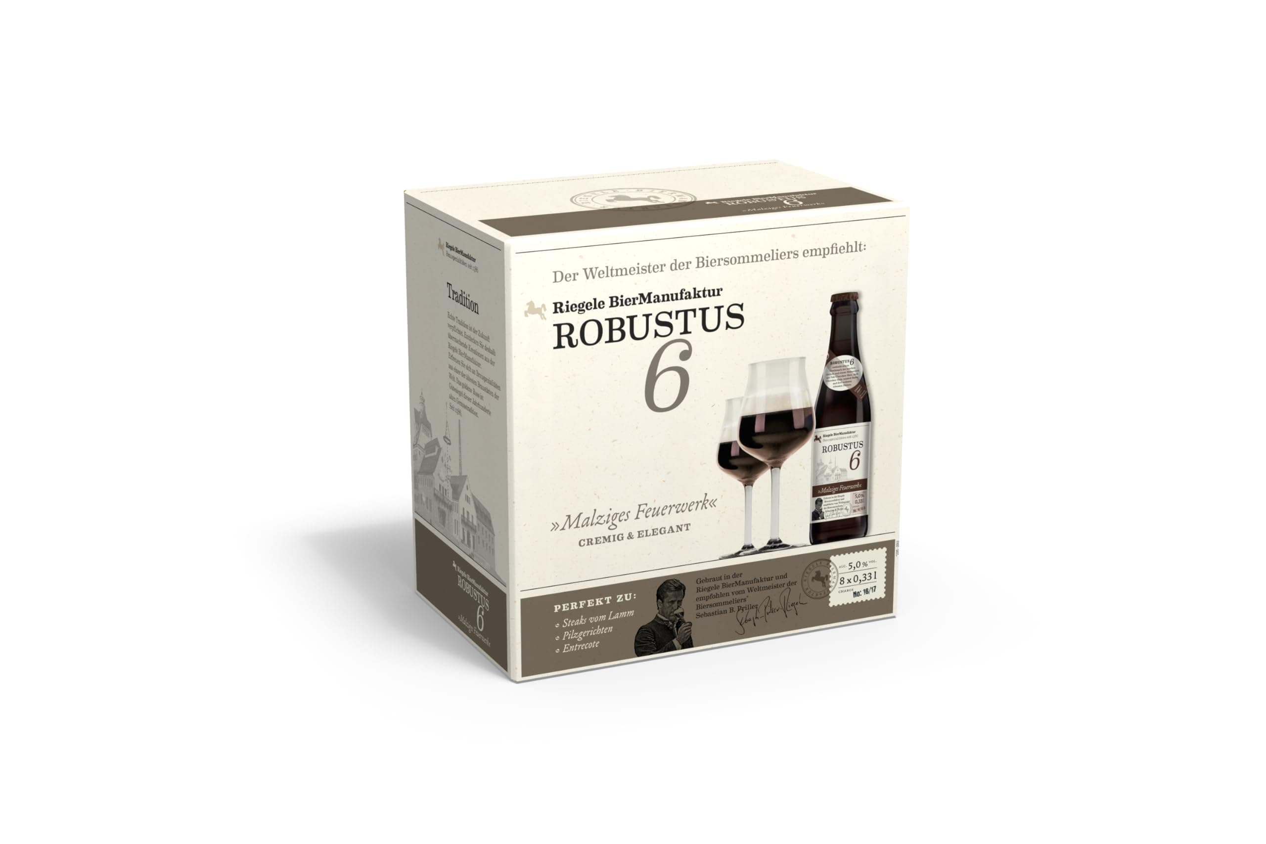 🍺 Riegele Geschenkbox Robustus 6 - Malziges Feuerwerk - Craft Beer aus Bayern (8 x 0,33l) 🎁