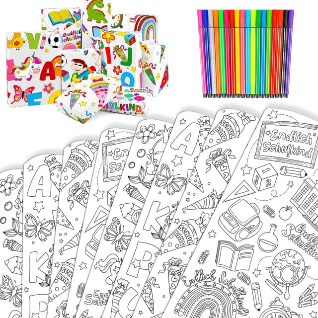 DPKOW Ausmal Geschenkpapier Einschulung, 8 Schulanfang Geschenkpapier Kinder 🌈📚🦄